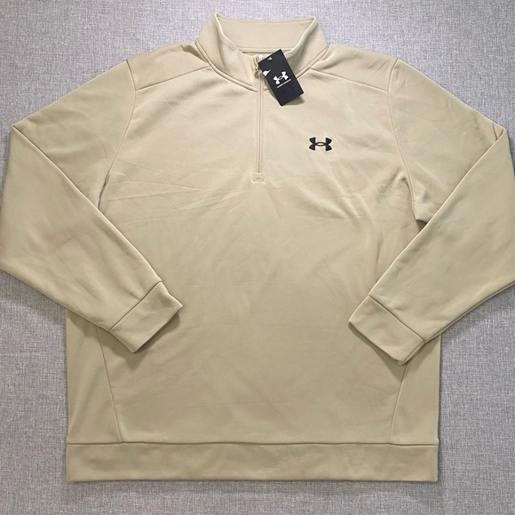 Under Armour 1/4 Zip Mens 3XL Khaki Black Logo Stretch Golf Pullover New - Picture 1 of 11